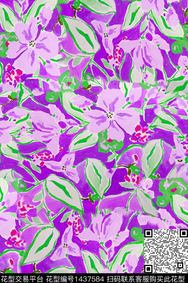 民族风花卉手绘花卉数码印花华亿平台下载（图片编号: 1437584） - 瓦栏（Walan）