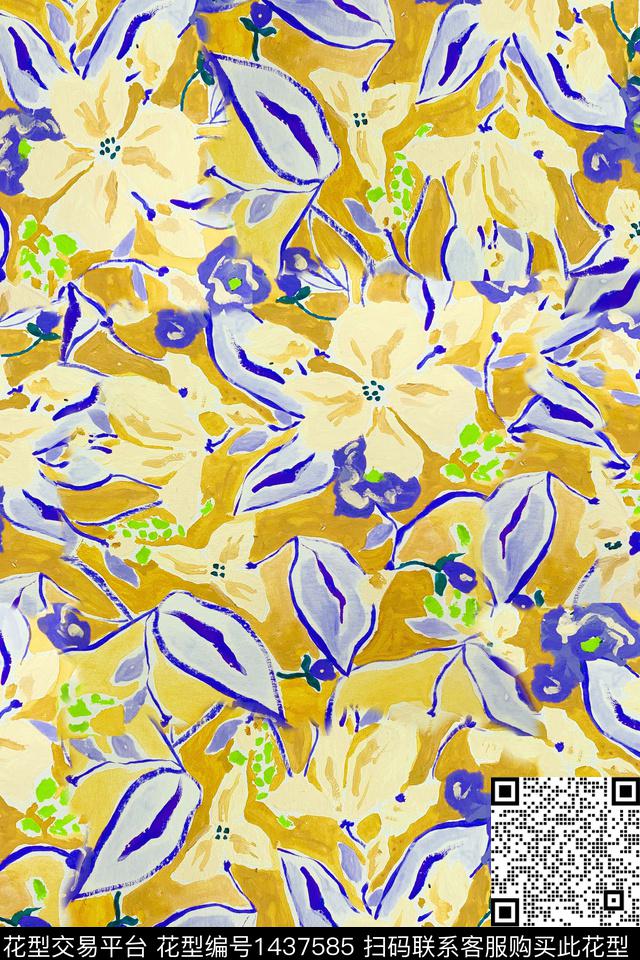 民族风花卉手绘花卉数码印花华亿平台下载（图片编号: 1437585） - 瓦栏（Walan）