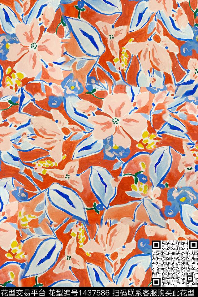民族风花卉手绘花卉数码印花华亿平台下载（图片编号: 1437586） - 瓦栏（Walan）