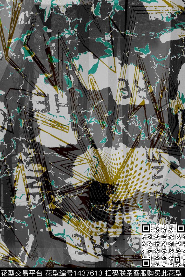 字母几何扎染华亿平台数码印花华亿平台下载（图片编号: 1437613） - 瓦栏（Walan）