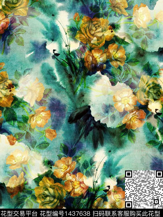 香云纱水彩花卉中老年数码印花华亿平台下载（图片编号: 1437638） - 瓦栏（Walan）