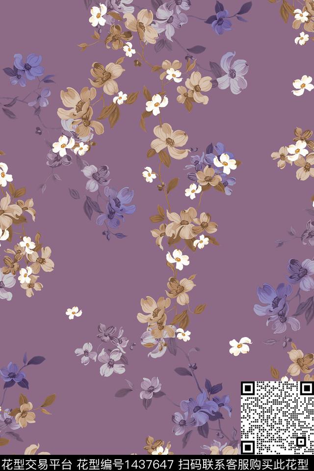 抽象花卉清爽底花卉花卉数码印花华亿平台下载（图片编号: 1437647） - 瓦栏（Walan）