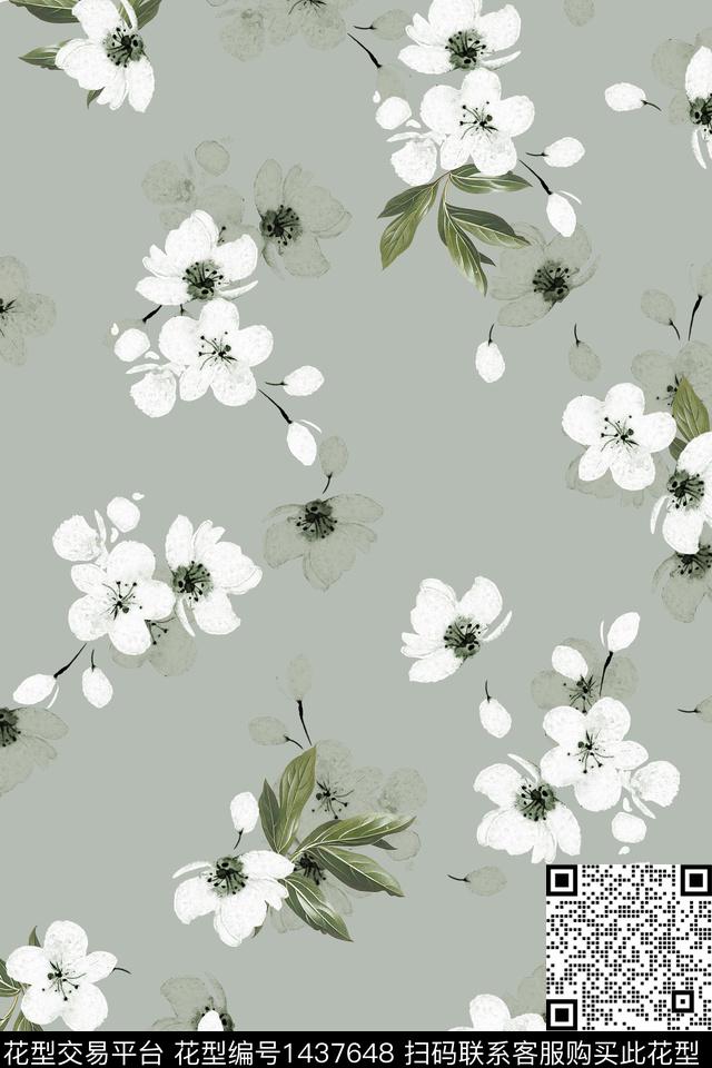 清爽底花卉花卉大牌风数码印花华亿平台下载（图片编号: 1437648） - 瓦栏（Walan）