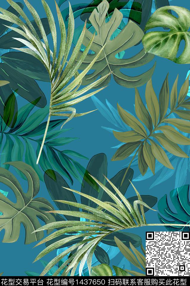 绿植树叶大牌风小清新数码印花华亿平台下载（图片编号: 1437650） - 瓦栏（Walan）