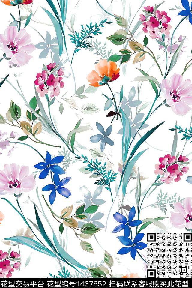 抽象花卉清爽底花卉花卉数码印花华亿平台下载（图片编号: 1437652） - 瓦栏（Walan）
