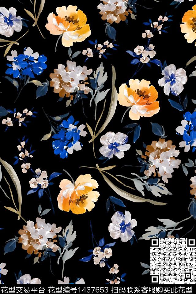 抽象花卉清爽底花卉花卉数码印花华亿平台下载（图片编号: 1437653） - 瓦栏（Walan）