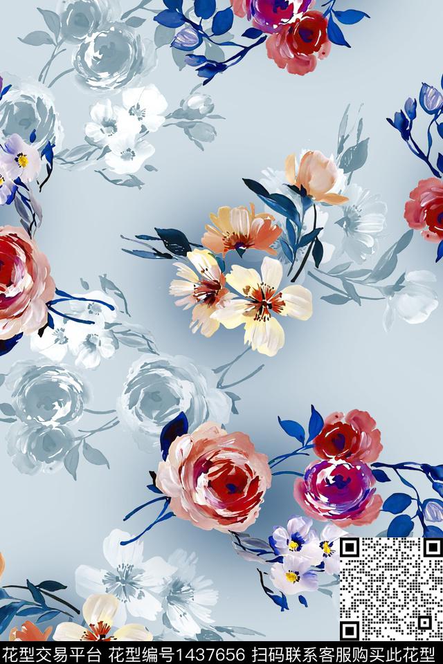 清爽底花卉花卉大牌风数码印花华亿平台下载（图片编号: 1437656） - 瓦栏（Walan）