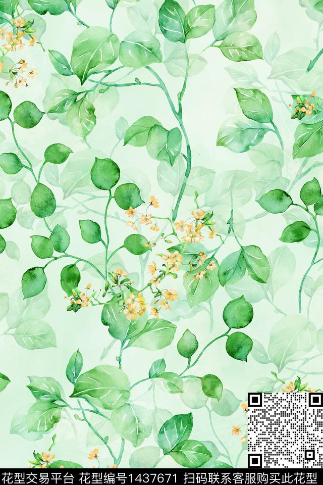 花卉小清新真丝数码印花华亿平台下载（图片编号: 1437671） - 瓦栏（Walan）