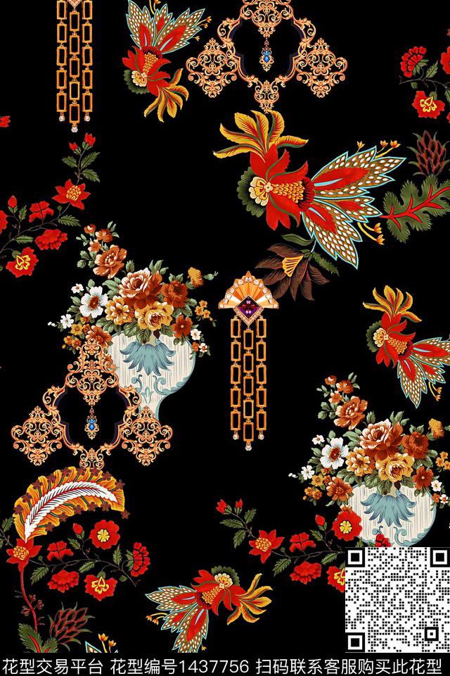 珠宝宝石香云纱大牌风数码印花华亿平台下载（图片编号: 1437756） - 瓦栏（Walan）