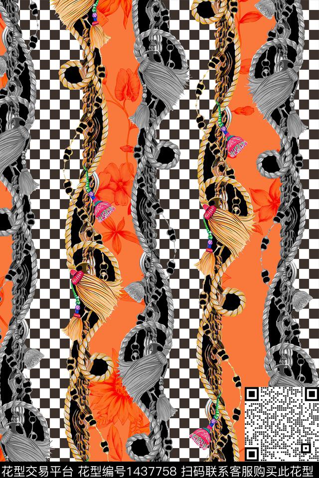 几何链条大牌风数码印花华亿平台下载（图片编号: 1437758） - 瓦栏（Walan）