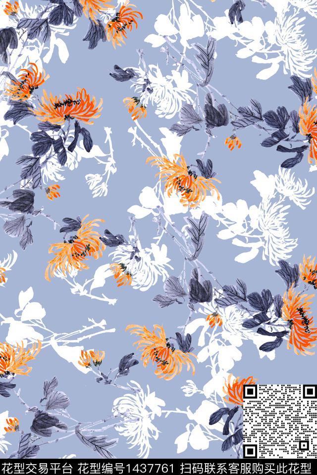 绿植树叶水彩大牌风数码印花华亿平台下载（图片编号: 1437761） - 瓦栏（Walan）