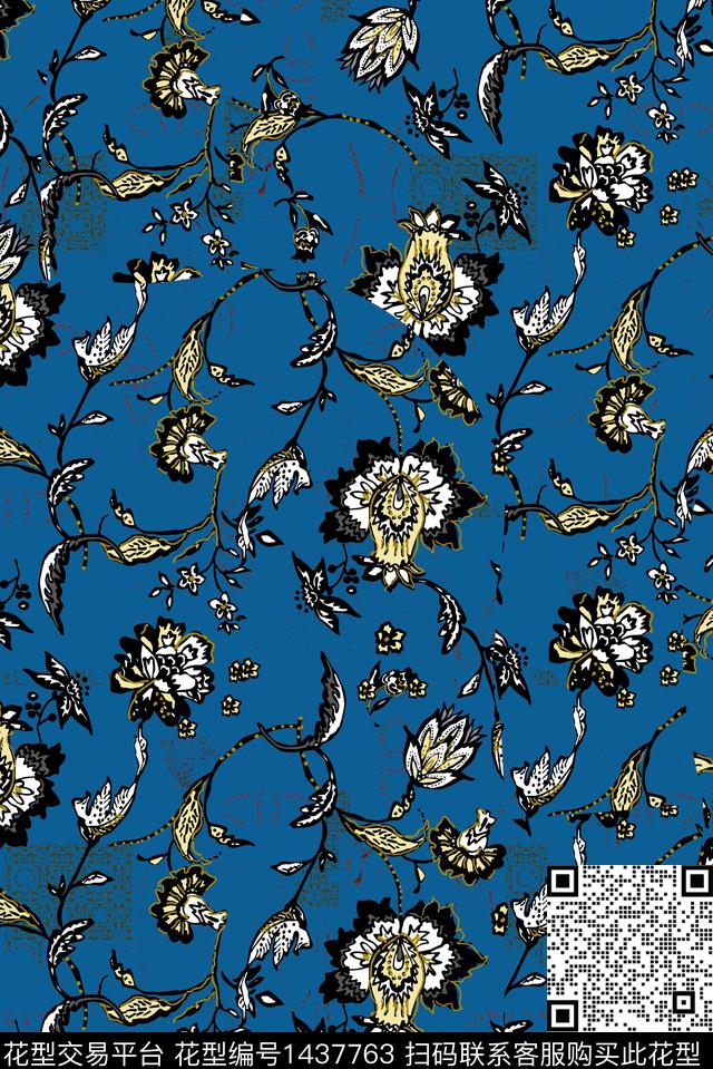 连衣裙民族花卉复古数码印花华亿平台下载（图片编号: 1437763） - 瓦栏（Walan）