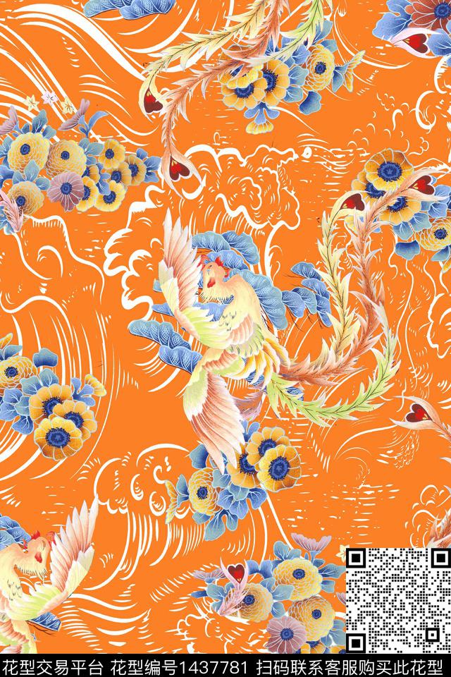 复古花卉中国风数码印花华亿平台下载（图片编号: 1437781） - 瓦栏（Walan）