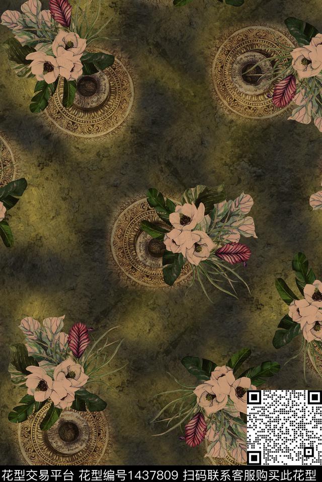 复古民族风香云纱数码印花华亿平台下载（图片编号: 1437809） - 瓦栏（Walan）