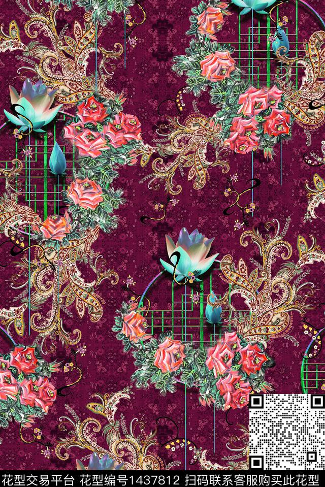 复古民族风香云纱数码印花华亿平台下载（图片编号: 1437812） - 瓦栏（Walan）