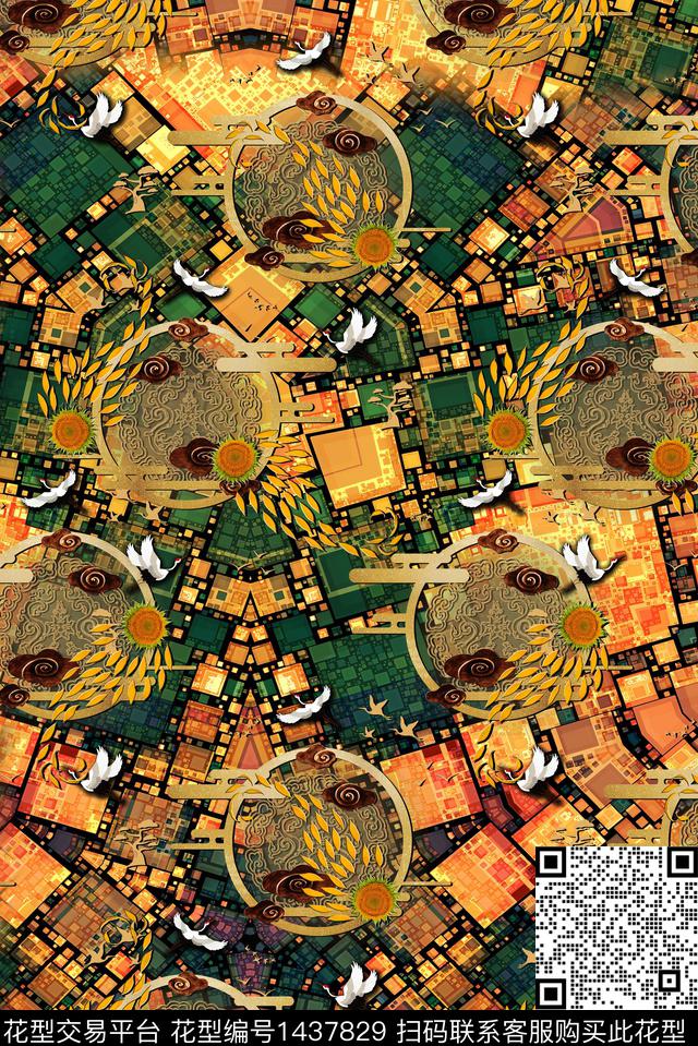 复古民族风香云纱数码印花华亿平台下载（图片编号: 1437829） - 瓦栏（Walan）