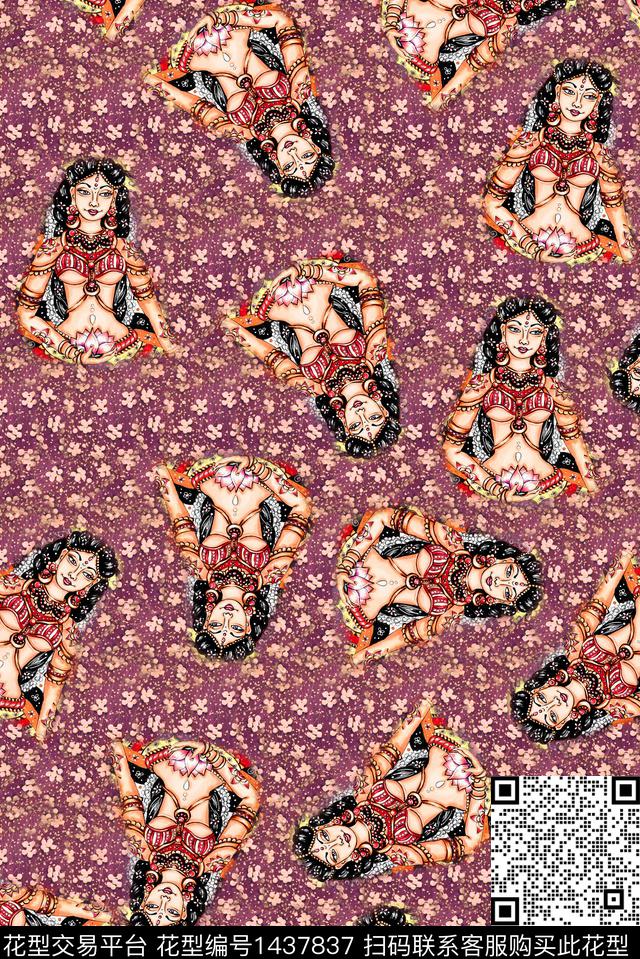 复古民族风香云纱数码印花华亿平台下载（图片编号: 1437837） - 瓦栏（Walan）