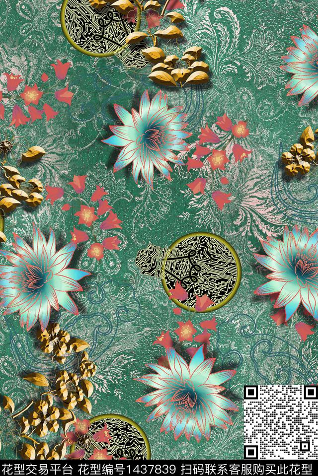 复古民族风香云纱数码印花华亿平台下载（图片编号: 1437839） - 瓦栏（Walan）