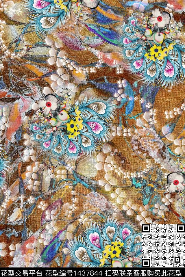 复古民族风香云纱数码印花华亿平台下载（图片编号: 1437844） - 瓦栏（Walan）