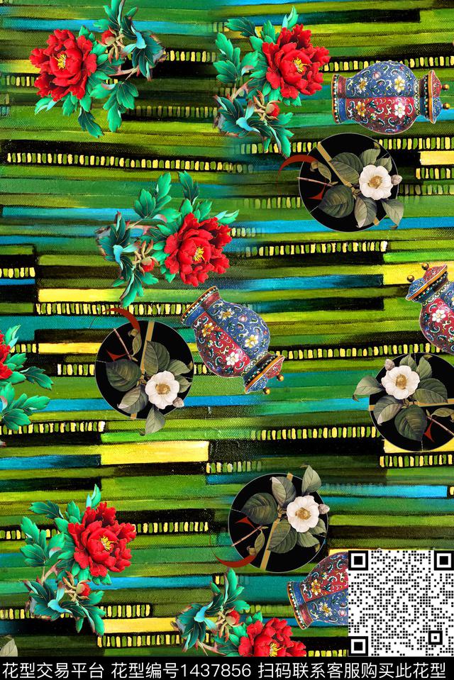 复古民族风香云纱数码印花华亿平台下载（图片编号: 1437856） - 瓦栏（Walan）