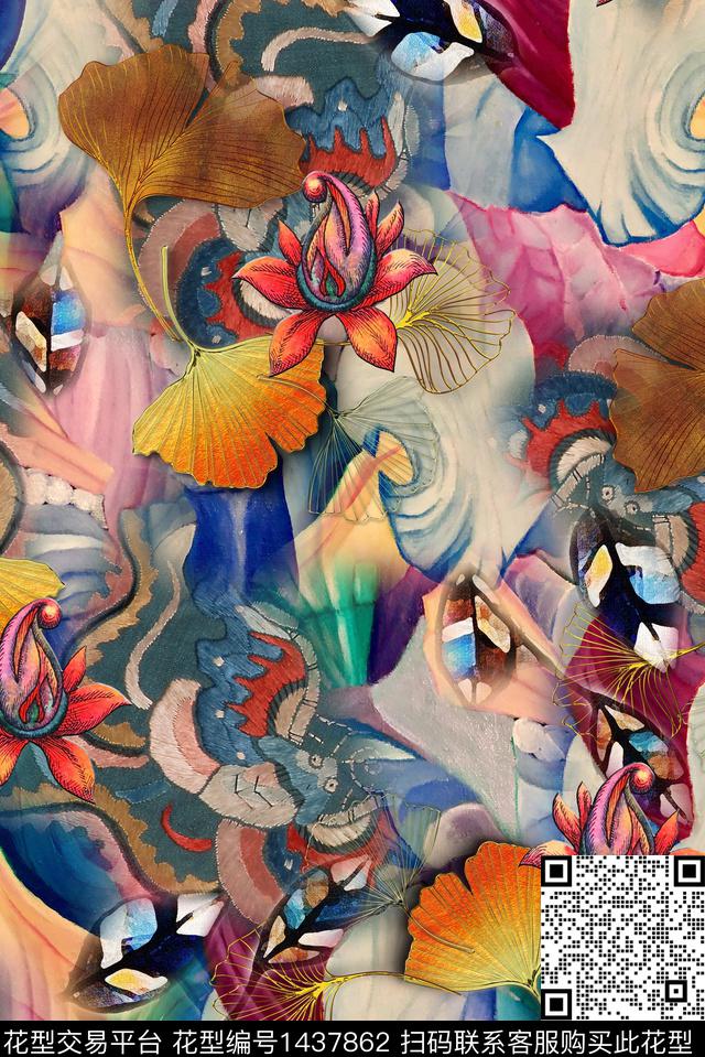 复古民族风香云纱数码印花华亿平台下载（图片编号: 1437862） - 瓦栏（Walan）