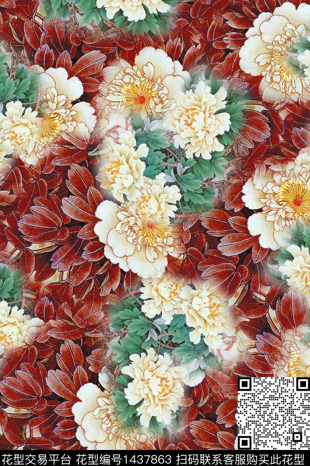 复古民族风香云纱数码印花华亿平台下载（图片编号: 1437863） - 瓦栏（Walan）