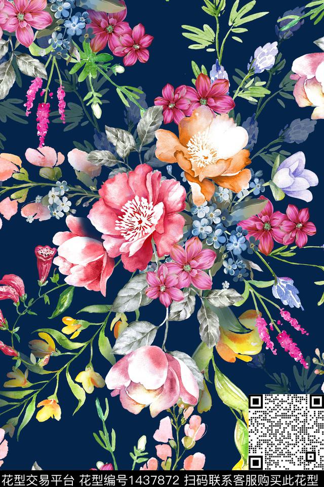 女装花卉水彩花卉数码印花华亿平台下载（图片编号: 1437872） - 瓦栏（Walan）