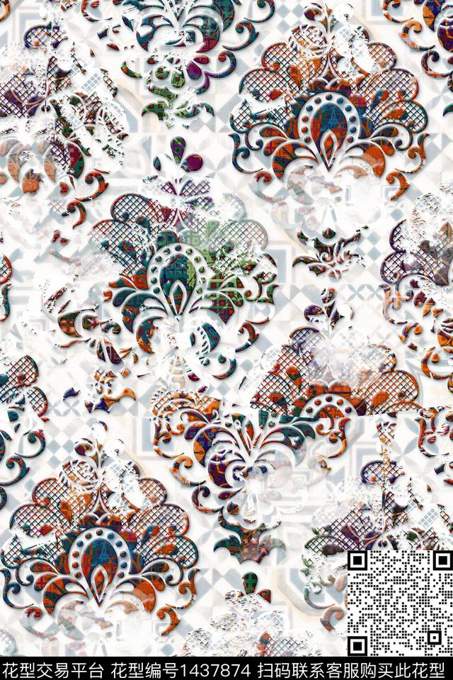 连衣裙复古民族风数码印花华亿平台下载（图片编号: 1437874） - 瓦栏（Walan）