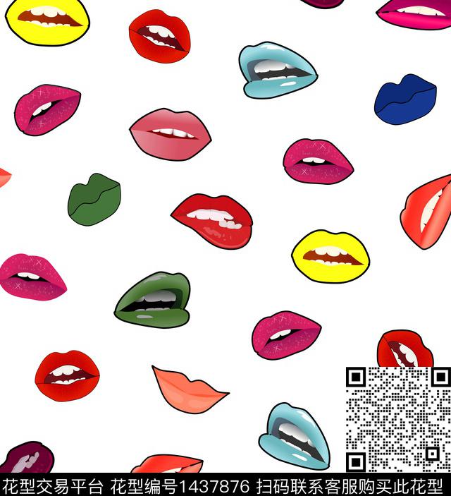 嘴唇性感白底花数码印花华亿平台下载（图片编号: 1437876） - 瓦栏（Walan）