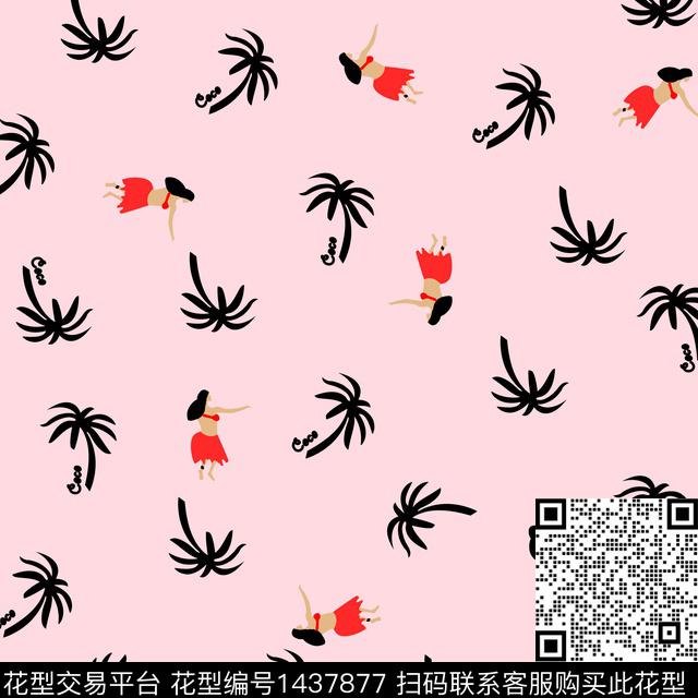 人物棕榈树抽象传统印花华亿平台下载（图片编号: 1437877） - 瓦栏（Walan）