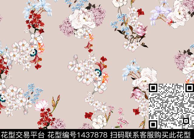 花卉满版散花粉底数码印花华亿平台下载（图片编号: 1437878） - 瓦栏（Walan）