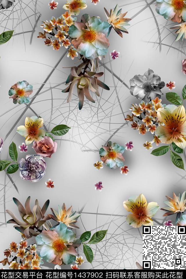 花卉底纹立体。底纹数码印花华亿平台下载（图片编号: 1437902） - 瓦栏（Walan）
