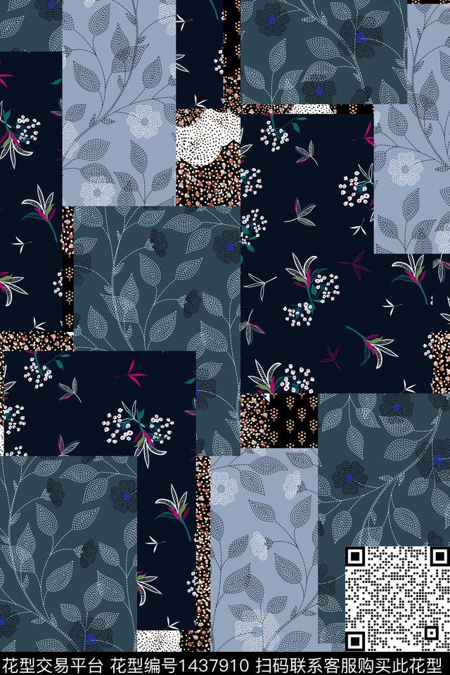 几何花卉绿植树叶数码印花华亿平台下载（图片编号: 1437910） - 瓦栏（Walan）