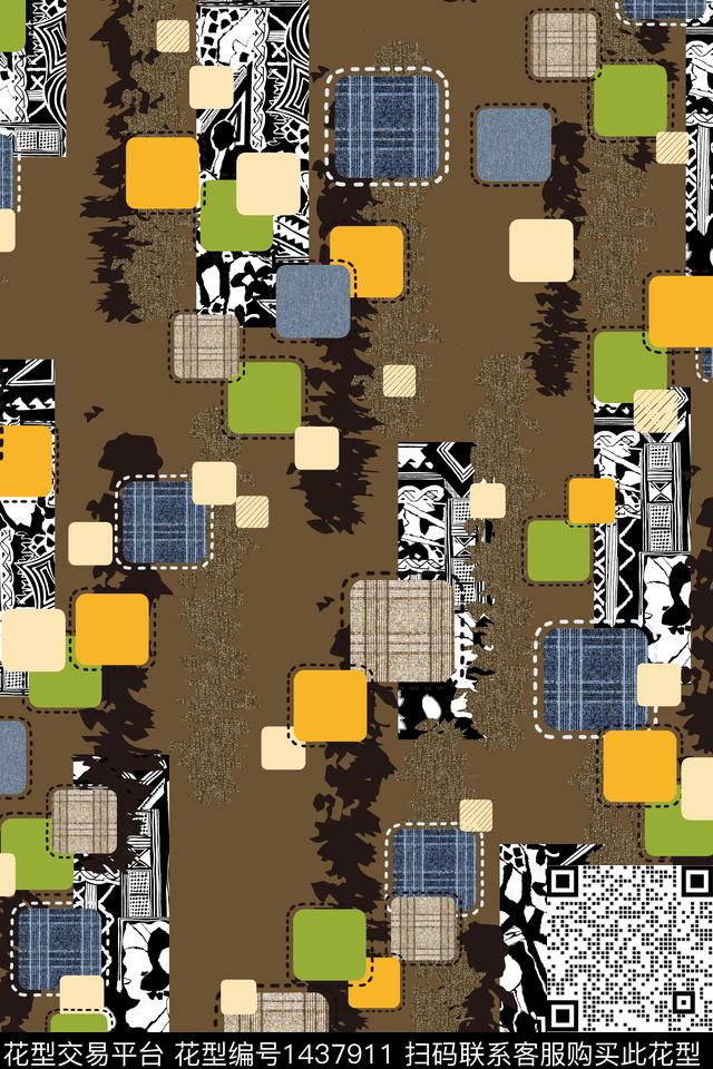 几何格子布纹数码印花华亿平台下载（图片编号: 1437911） - 瓦栏（Walan）