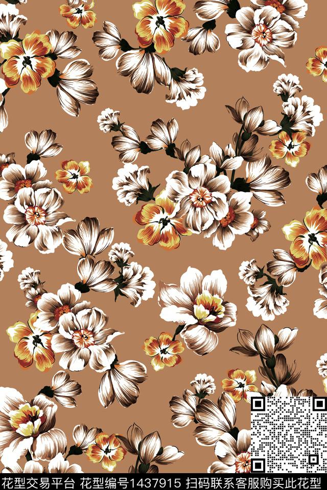花卉创意满版散花数码印花华亿平台下载（图片编号: 1437915） - 瓦栏（Walan）