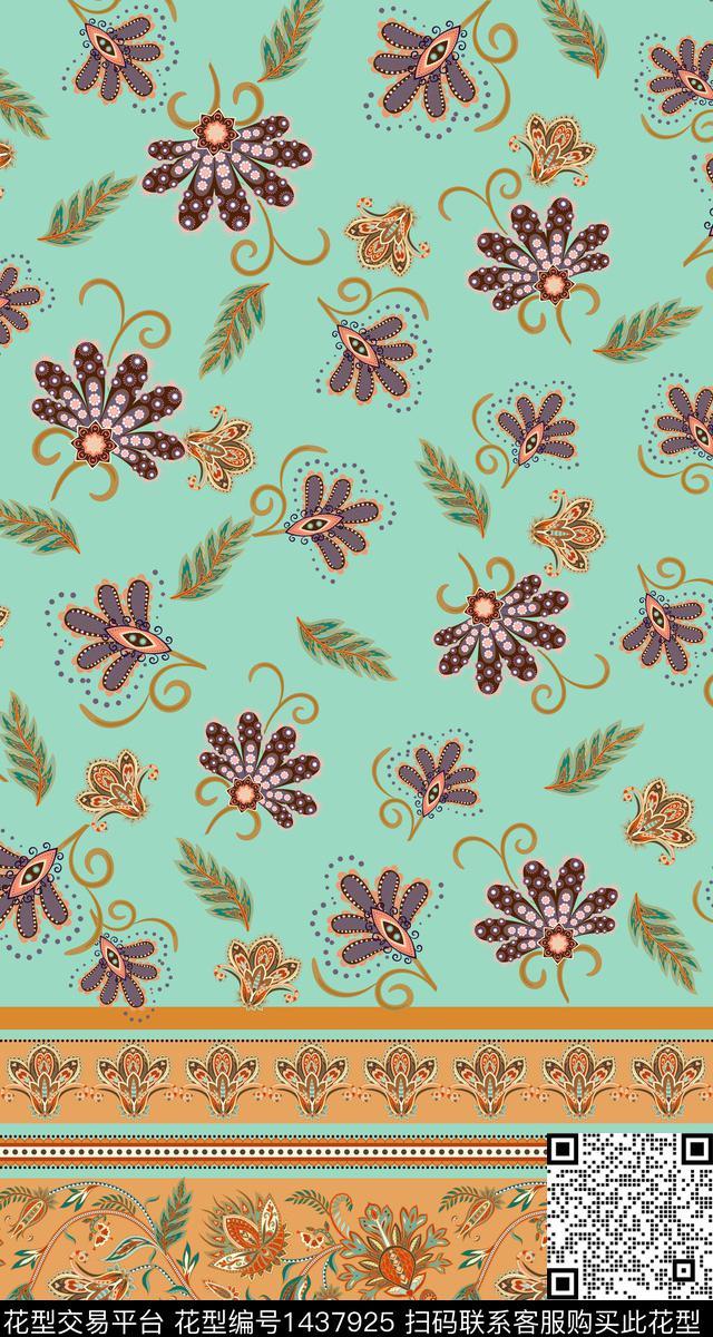 民族风花卉条纹数码印花华亿平台下载（图片编号: 1437925） - 瓦栏（Walan）