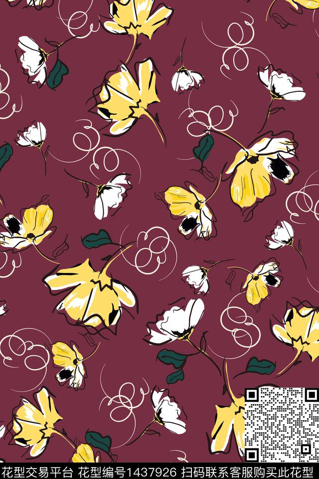 花卉创意满版散花数码印花华亿平台下载（图片编号: 1437926） - 瓦栏（Walan）