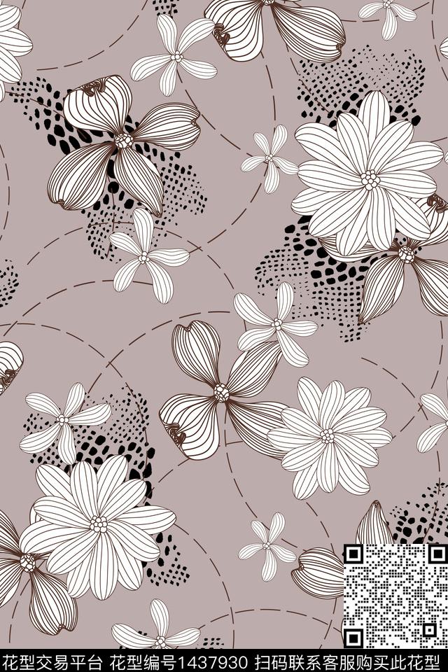 花卉大花满版散花数码印花华亿平台下载（图片编号: 1437930） - 瓦栏（Walan）