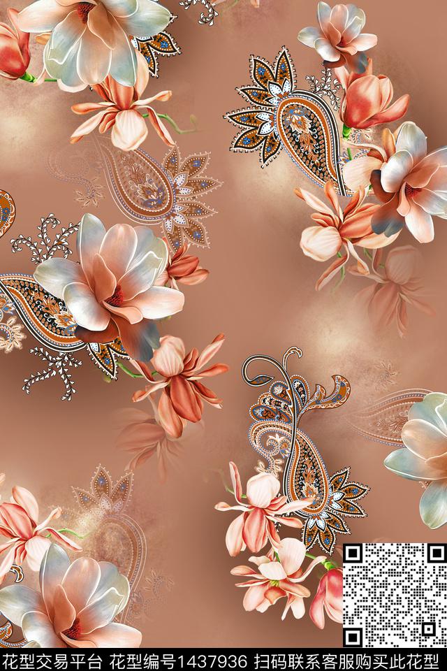 底纹花卉满版散花数码印花华亿平台下载（图片编号: 1437936） - 瓦栏（Walan）