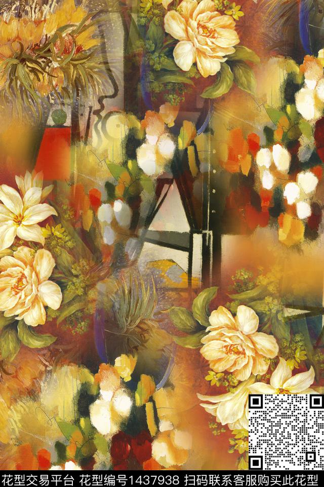 底纹花卉满版散花数码印花华亿平台下载（图片编号: 1437938） - 瓦栏（Walan）