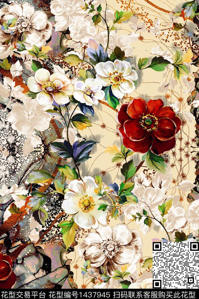 时尚几何复古数码印花华亿平台下载（图片编号: 1437945） - 瓦栏（Walan）