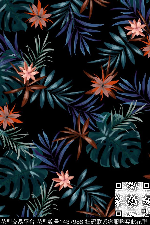 手绘花卉热带华亿平台花卉数码印花华亿平台下载（图片编号: 1437988） - 瓦栏（Walan）