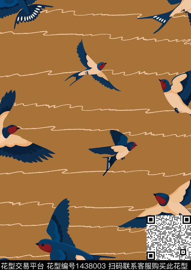 喜鹊复古可爱数码印花华亿平台下载（图片编号: 1438003） - 瓦栏（Walan）