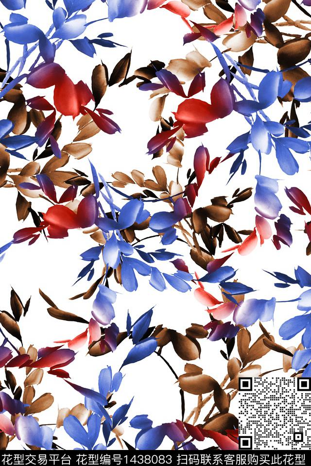 绿植树叶水彩大牌风数码印花华亿平台下载（图片编号: 1438083） - 瓦栏（Walan）