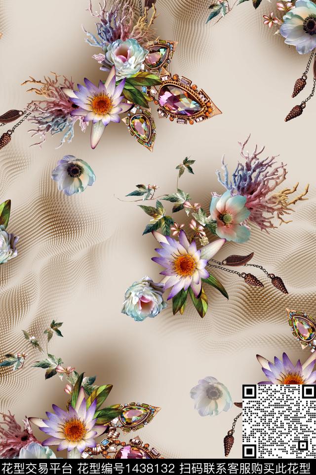 花卉花纹抽象数码印花华亿平台下载（图片编号: 1438132） - 瓦栏（Walan）
