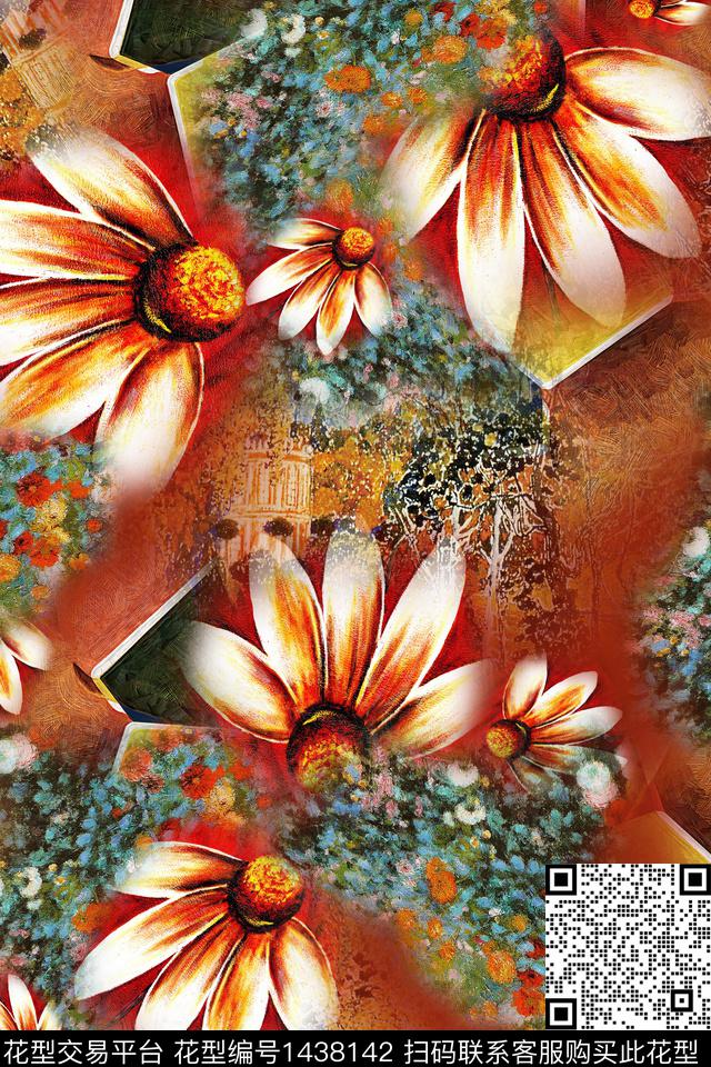 底纹复古花卉传统印花华亿平台下载（图片编号: 1438142） - 瓦栏（Walan）