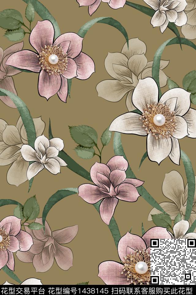 花卉满版散花大花传统印花华亿平台下载（图片编号: 1438145） - 瓦栏（Walan）