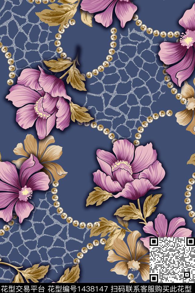 花卉满版散花大花传统印花华亿平台下载（图片编号: 1438147） - 瓦栏（Walan）