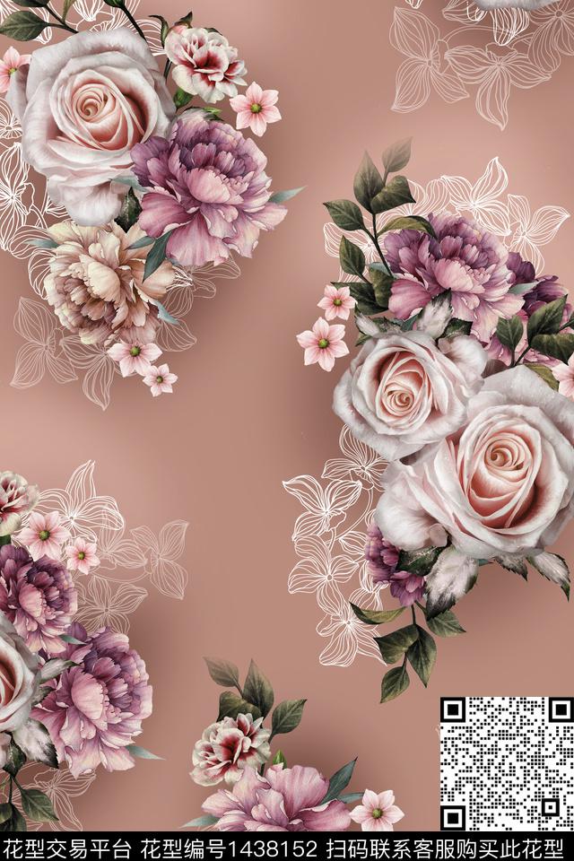 花卉满版散花中东数码印花华亿平台下载（图片编号: 1438152） - 瓦栏（Walan）