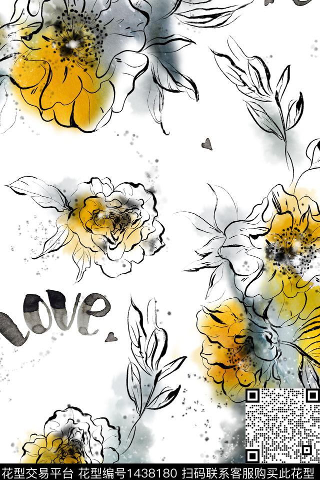 手绘花卉抽象年轻女性传统印花华亿平台下载（图片编号: 1438180） - 瓦栏（Walan）